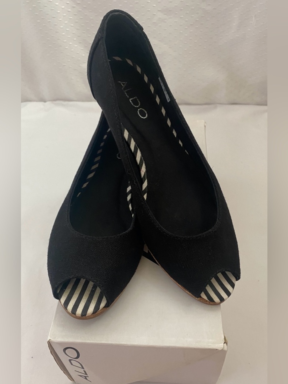Aldo Women’s Black Low Wedge Peep-Toe, Size 7.5